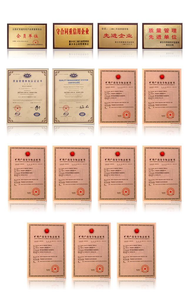 新鄉(xiāng)市工業(yè)鼓風(fēng)機(jī)廠有限公司資質(zhì)榮譽(yù)